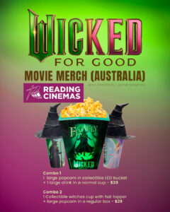 Wicked For Good - movie merch Australia popcorn buckets cups film merch fun-filled-finds.com
