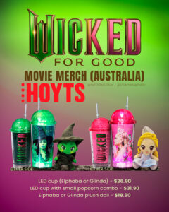 Wicked For Good - movie merch Australia popcorn buckets cups film merch fun-filled-finds.com